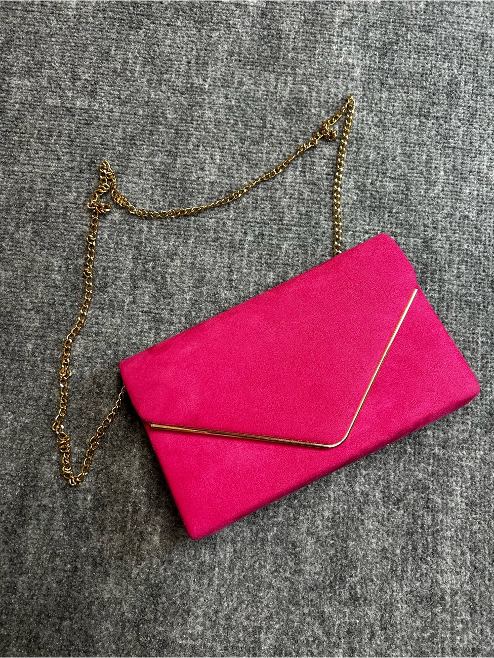 Hot Pink Envelope Clutch with Gold Chain Strap